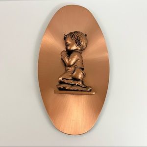 Copperama 3D Boy Praying Wall Hanging Decor Signed Victor